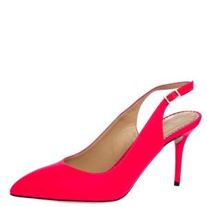Pre Owned Charlotte Olympia Neon Pink Leather Slingback Court Pumps Size 39