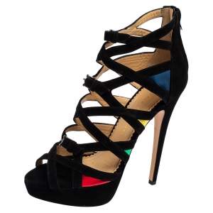 Charlotte Olympia Black Suede Elvira Platform Sandals Size 40