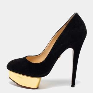 Charlotte Olympia Black Suede Dolly Platform Pumps Size 38