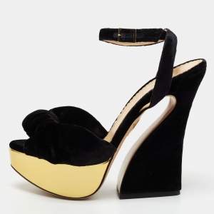 Charlotte Olympia Black Velvet Vreeland Platform Sandals Size 39