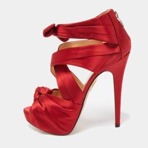 Pre Owned Charlotte Olympia Red Satin Andrea Knotted Sandals Size 41