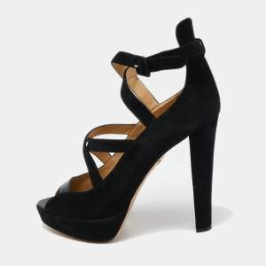 Charlotte Olympia Black Suede Gladys Strappy Platform Sandals Size 41