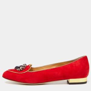 Charlotte Olympia Red Suede Aries Smoking Slippers Size 39