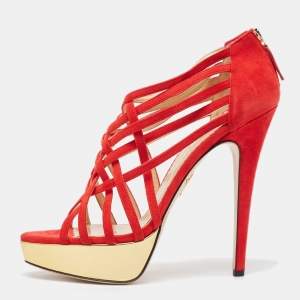 Charlotte Olympia Red Suede Strappy Platform Pumps Size 40