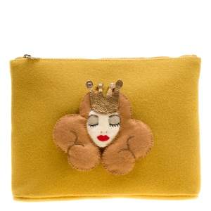 Charlotte Olympia Yellow Wool Sleeping Beauty Felt Pouch