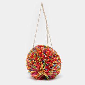 Charlotte Olympia Multicolor Straw and Suede Fiesta Chain Clutch Bag