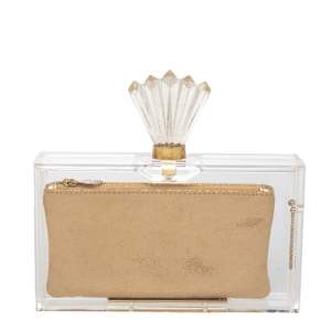 Pre Owned Charlotte Olympia Gold Perspex Pandora Box Clutch