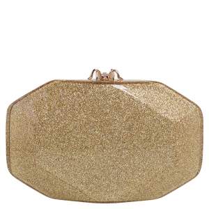 Pre Owned Charlotte Olympia Gold Perspex Spider Lock Clutch