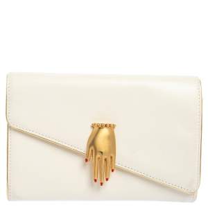 Pre Owned Charlotte Olympia White Leather Hands Off Clutch