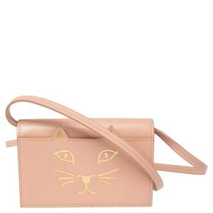 Charlotte Olympia Pink Leather Feline Purse Shoulder Bag