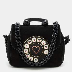 Charlotte Olympia Black Suede and Patent Leather Telephone Top Handle Bag