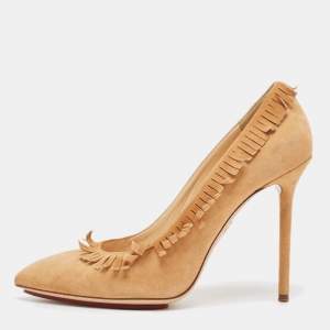 Pre Owned Charlotte Olympia Brown Suede Fringe Pumps Size 40