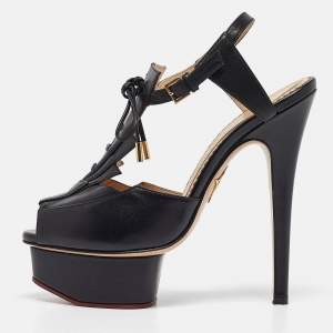 Charlotte Olympia Black Leather Ankle Strap Sandals Size 35