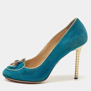 Charlotte Olympia Blue Suede Platform Pumps Size 36.5