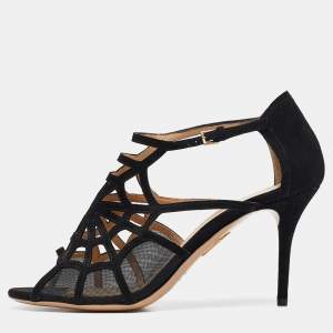 Charlotte Olympia Black Cutout Suede And Mesh Lotte Sandals Size 39