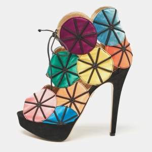 Charlotte Olympia Multicolor Satin and Suede Parasol Platform Sandals Size 37.5