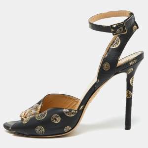 Charlotte Olympia Black Leather Ankle Strap Sandals Size 39