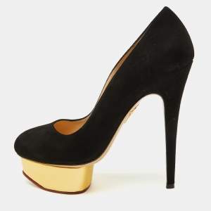 Charlotte Olympia Black Suede Dolly Platform Pumps Size 38