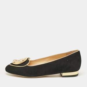 Charlotte Olympia Black Suede Eclipse Ballet Flats Size 35