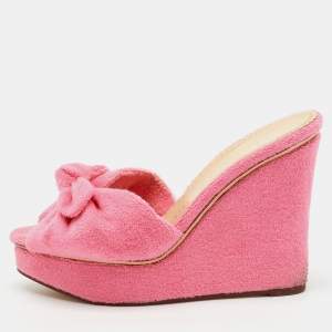 Charlotte Olympia Pink Terry Cloth Jayne Platform Wedge Sandals Size 38 