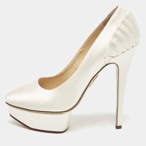 Charlotte Olympia White Satin Paloma Platform Pumps Size 37