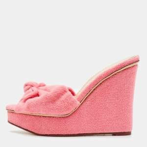 Charlotte Olympia Pink Terry Fabric Jayne Platform Wedge Sandals Size 38