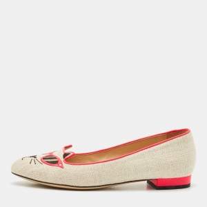 Charlotte Olympia Beige Canvas Smoking Slippers Size 38