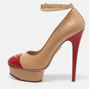 Charlotte Olympia Beige/Red Leather Kiss Me Dolores! Pumps Size 40