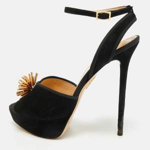 Charlotte Olympia Black Suede Ankle Strap Platform Sandals Size 40