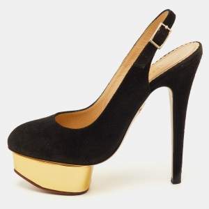 مملوكة مسبقًا Charlotte Olympia Dolly Size 36.5 Black Suede Platform Pumps