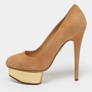 مملوكة مسبقًا Charlotte Olympia Dolly Size 37.5 Beige Suede Platform Pumps