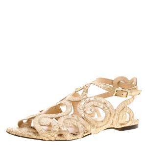Charlotte Olympia Beige Python Embossed Leather Elisa Sandals Size 36