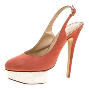 Charlotte Olympia Red Suede Dolly Slingback Platform Pumps Size 40