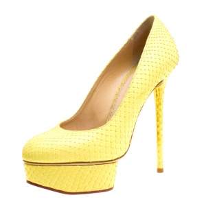 Pre Owned Charlotte Olympia Yellow Python Priscilla Platform Pumps Size 38