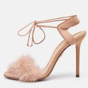 Charlotte Olympia Beige Leather And Fur Trim Salsa Ankle Strap Sandals Size 37.5