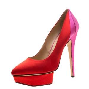 Pre Owned Charlotte Olympia Red Satin Paloma Platform Pumps Size 39