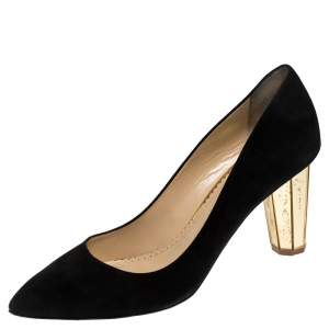 Pre Owned  Charlotte Olympia Black Suede Liz Pointed Toe Pumps Size 39.5