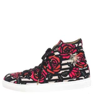 Charlotte Olympia Multicolor Rose Print Canvas High Top Sneakers Size 38.5