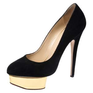 Charlotte Olympia Black Suede Dolly Platform Pumps Size 37.5
