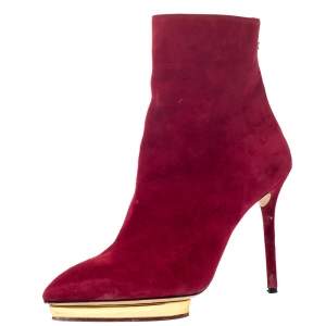 Pre Owned Charlotte Olympia Red Suede Deborah Platform Ankle Boots Size 39