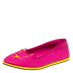 Pre Owned Charlotte Olympia Pink Rubber Kitty Flats Size 41