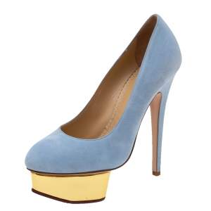 Pre Owned Charlotte Olympia Light Blue Suede Dolly Platform Pumps Size 36