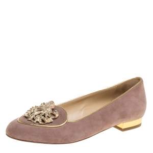 Pre Owned Charlotte Olympia Beige Suede Birthday Zodiac Virgo Ballet Flats Size 36