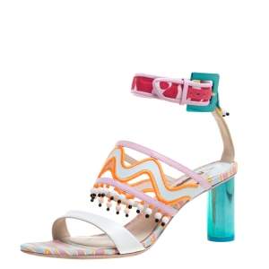Charlotte Olympia Multicolor Leather Beaded Sandals Size 40