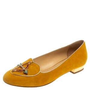 Charlotte Olympia Mustard Suede Zodiac Flats Size 38.5