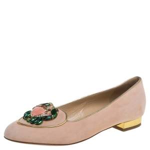 Pre Owned  Charlotte Olympia Peach Suede Birthday Zodiac Cancer Ballet Flats Size 37