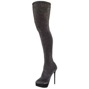 Pre Owned Charlotte Olympia Glitter Stretch Fabric Stocking Thigh High Boots Size 38