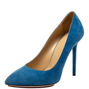 Pre Owned Charlotte Olympia Blue Suede Monroe Pointed Toe Pumps Size 39