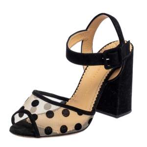 Charlotte Olympia Black Mesh And Suede Polka Dot Emma Sandals Size 39