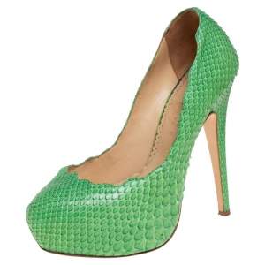 Pre Owned Charlotte Olympia Green Python Leather Platform Pumps Size 36
